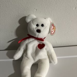 Ty Beanie Babies White Bear Plush Red Heart Ribbon Tag Retired Original 1993